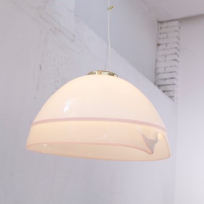 Large Italian Ceiling Lamp in White Murano Glass with Pink Gray Finishes, 1980s-MPO-1325992