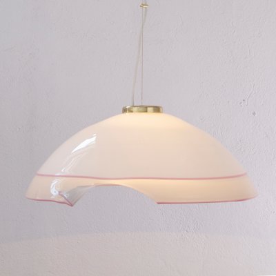 Large Italian Ceiling Lamp in White Murano Glass with Pink Gray Finishes, 1980s-MPO-1325994