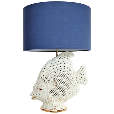 Large Italian Ceramic Fish Lamp with Brass Details, 1960s-VNE-965993