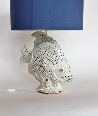 Large Italian Ceramic Fish Lamp with Brass Details, 1960s-VNE-965993