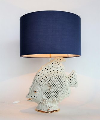 Large Italian Ceramic Fish Lamp with Brass Details, 1960s-VNE-965993