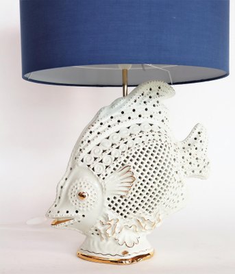 Large Italian Ceramic Fish Lamp with Brass Details, 1960s-VNE-965993