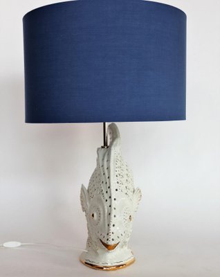 Large Italian Ceramic Fish Lamp with Brass Details, 1960s-VNE-965993