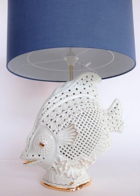 Large Italian Ceramic Fish Lamp with Brass Details, 1960s-VNE-965993