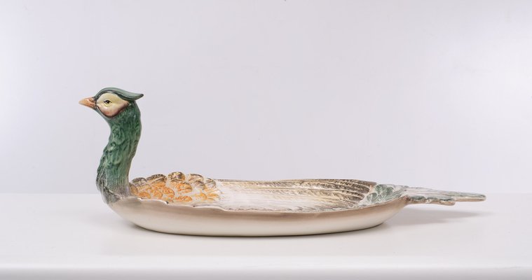 Large Italian Ceramic Peacock Fruit Platter, 1975-GCG-1703538