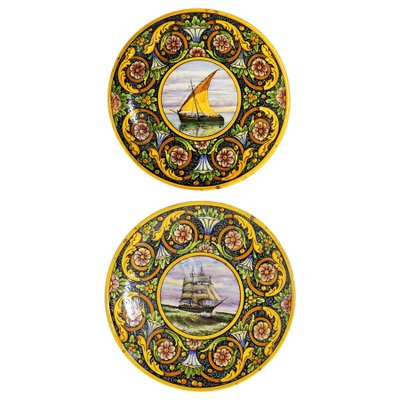 Large Italian Ceramic Yellow Plates, 1920s, Set of 2-RCE-1100072