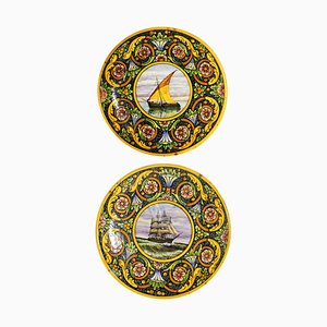 Large Italian Ceramic Yellow Plates, 1920s, Set of 2-RCE-1100072