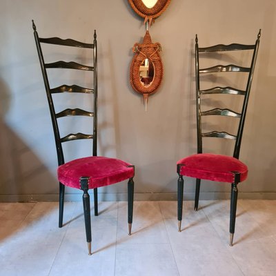 Large Italian Chairs in Black Lacquer with Brass Feet, Set of 2-DSC-1072897