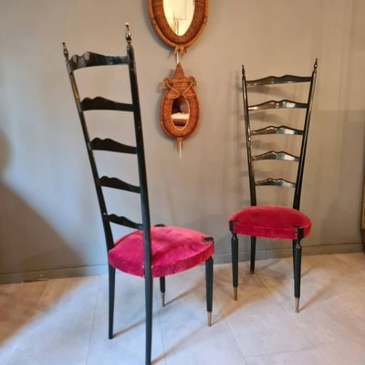 Large Italian Chairs in Black Lacquer with Brass Feet, Set of 2-DSC-1072897