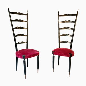 Large Italian Chairs in Black Lacquer with Brass Feet, Set of 2-DSC-1072897