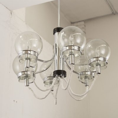 Large Italian Chandelier with Chrome Frame and Glass Globes, 1970s-MPO-1259494