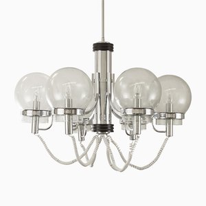 Large Italian Chandelier with Chrome Frame and Glass Globes, 1970s-MPO-1259494