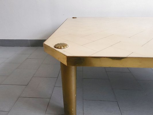 Large Italian Coffee Table in Steel and Brass, 1960s-CGX-1806255