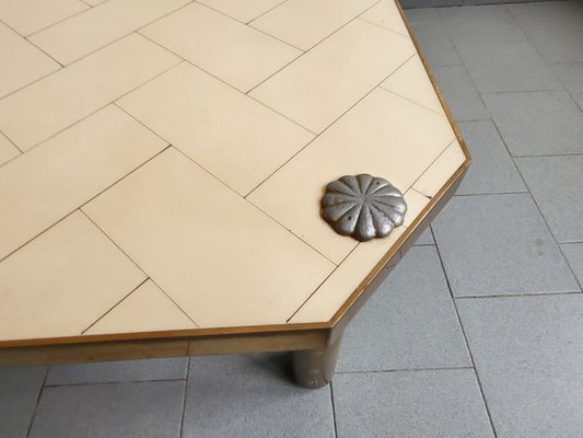 Large Italian Coffee Table in Steel and Brass, 1960s-CGX-1806255