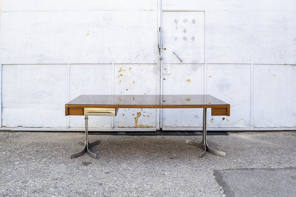 Large Italian Desk in Aluminum Wood and Glass from Trau, 1960s-VCV-1338620