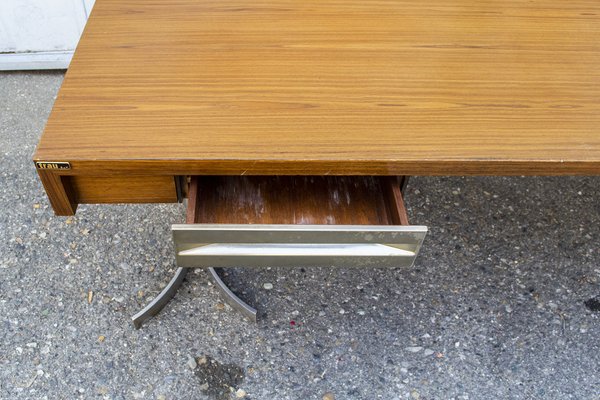 Large Italian Desk in Aluminum Wood and Glass from Trau, 1960s-VCV-1338620