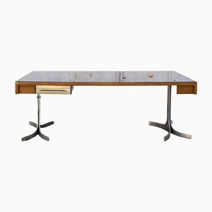 Large Italian Desk in Aluminum Wood and Glass from Trau, 1960s-VCV-1338620