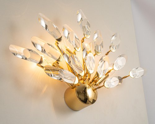 Large Italian Gilt Brass Crystal Glass Wall Light from Stilkronen, 1980s-UGR-1176017