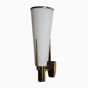 Large Italian Glass and Brass Sconce from Stilnovo, 1950s-CC-555084