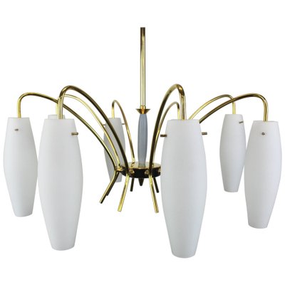 Large Italian Glass Sunburst Chandelier in the Style of Stilnovo, 1950s-UGR-1085889