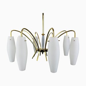 Large Italian Glass Sunburst Chandelier in the Style of Stilnovo, 1950s-UGR-1085889