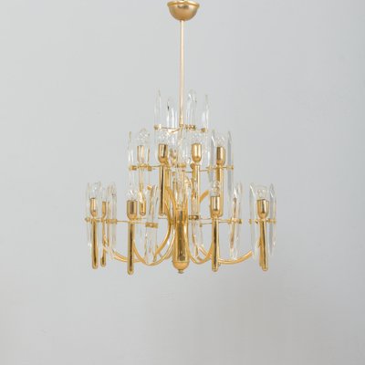 Large Italian Gold Brass & Crystal Glass Chandelier by Gaetano Sciolari, 1970s-UE-1279062