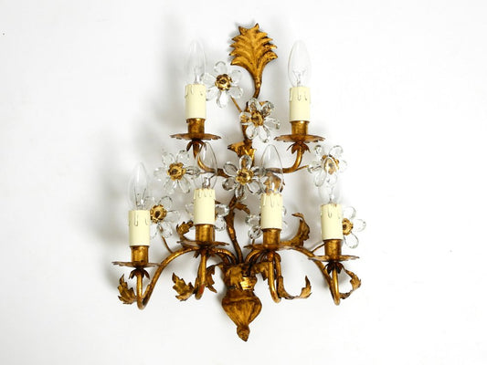 Large Italian Gold Plated Wall Lamp with Six Sockets from Banci Firenze, 1950s