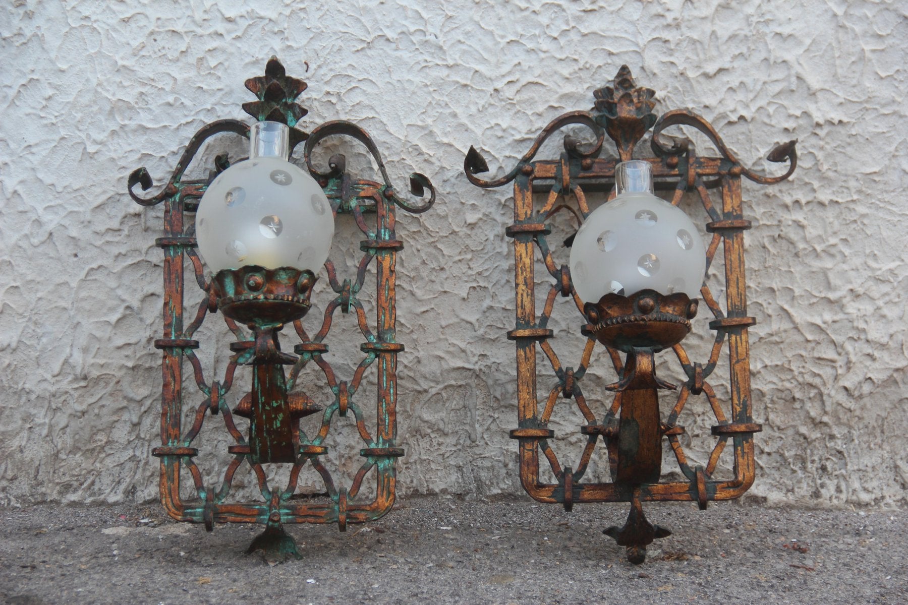 Large Italian Hand-Forged Golden Iron Sconces, 1950s, Set of 2