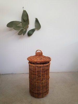 Large Italian Hand-Woven Willow Basket with Lid, 1950s-UIW-1303995