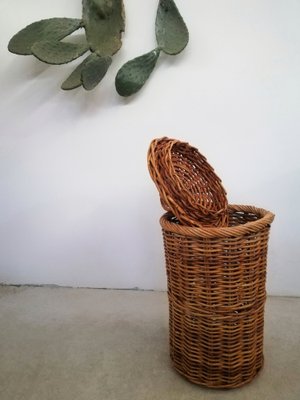 Large Italian Hand-Woven Willow Basket with Lid, 1950s-UIW-1303995