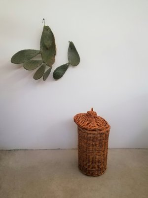 Large Italian Hand-Woven Willow Basket with Lid, 1950s-UIW-1303995