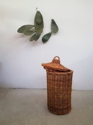 Large Italian Hand-Woven Willow Basket with Lid, 1950s-UIW-1303995