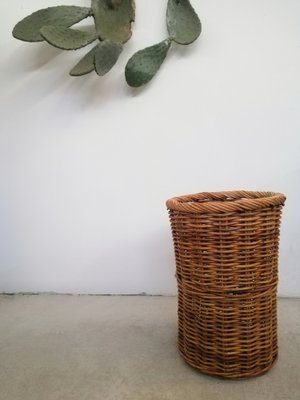 Large Italian Hand-Woven Willow Basket with Lid, 1950s-UIW-1303995