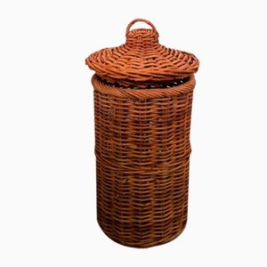 Large Italian Hand-Woven Willow Basket with Lid, 1950s-UIW-1303995