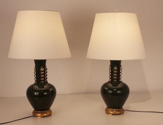 Large Italian Metal and Brass Table Lamps in the Style of Gio Ponti, Set of 2-KT-1233769