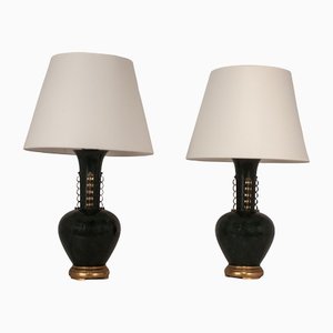 Large Italian Metal and Brass Table Lamps in the Style of Gio Ponti, Set of 2-KT-1233769