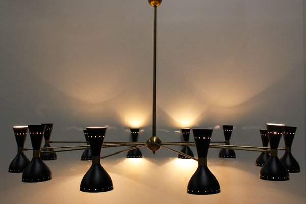 Large Italian Minimalist Brass Chandeliers in the Style of Stilnovo, 1950s, Set of 2-WIP-671308