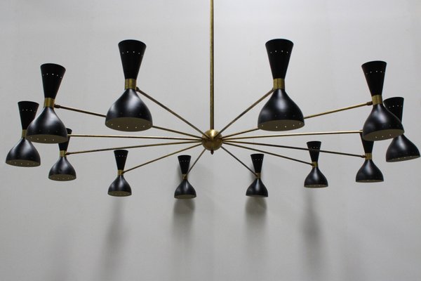 Large Italian Minimalist Brass Chandeliers in the Style of Stilnovo, 1950s, Set of 2-WIP-671308