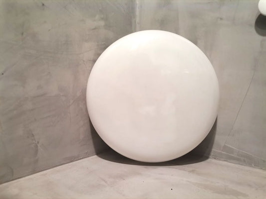 Large Italian Minimalist Glossy White Acrylic Pill Flush Mount, 1960s