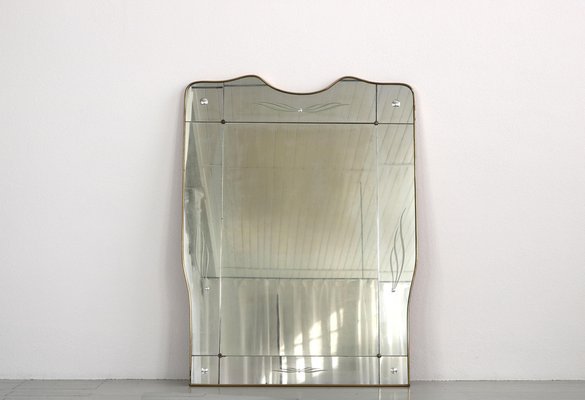 Large Italian Mirror With Brass Frame, 1950s-AA-1274082