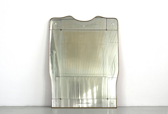 Large Italian Mirror With Brass Frame, 1950s-AA-1274082