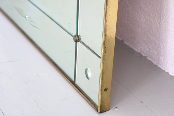 Large Italian Mirror With Brass Frame, 1950s-AA-1274082