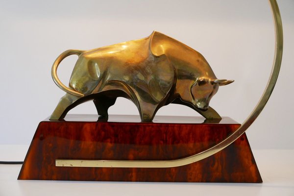 Large Italian Modernist Brass Bull Light Object or Table Lamp by D. Delo, 1970s-WPT-700742