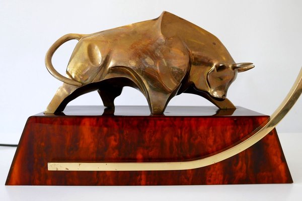 Large Italian Modernist Brass Bull Light Object or Table Lamp by D. Delo, 1970s-WPT-700742