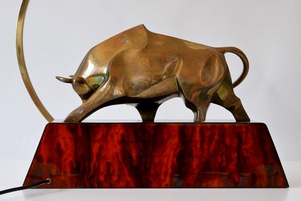 Large Italian Modernist Brass Bull Light Object or Table Lamp by D. Delo, 1970s-WPT-700742