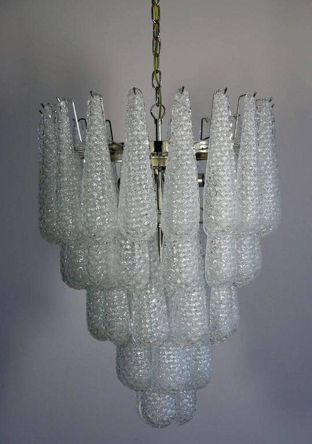 Large Italian Murano Chandelier with 52 Glass Petals Drop, 1970s, Set of 2