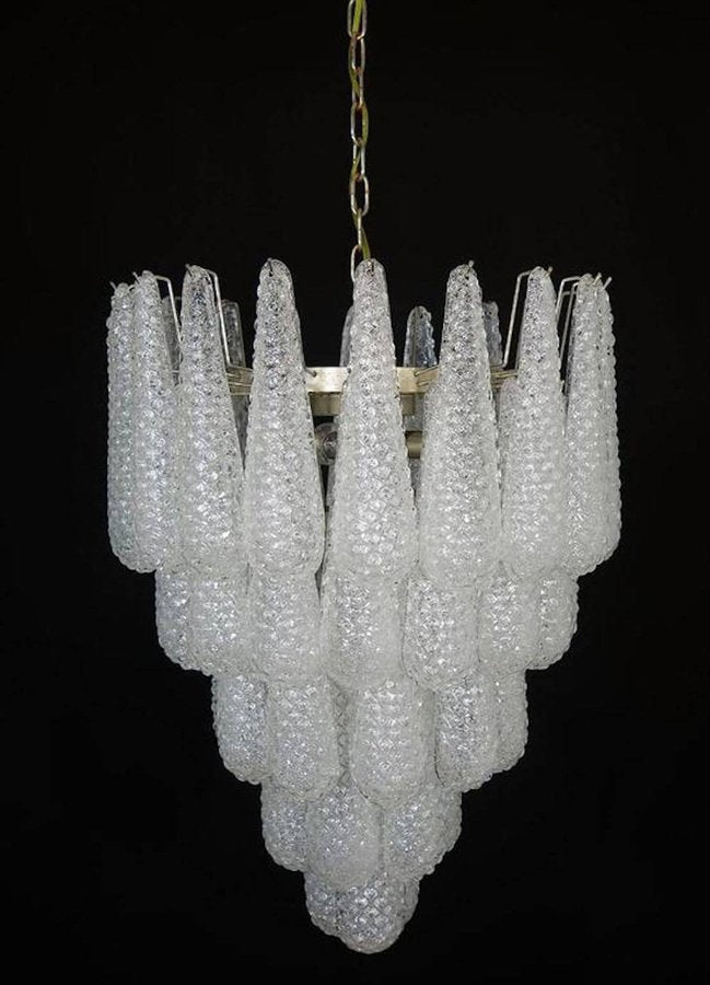 Large Italian Murano Chandelier with 52 Glass Petals Drop, 1970s, Set of 2