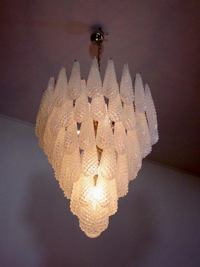 Large Italian Murano Chandelier with 52 Glass Petals Drop, 1970s, Set of 2