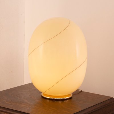 Large Italian Murano Cream-Colored Glass Lamp with Filigree and Brass Base-MPO-1299542