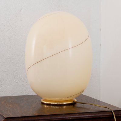 Large Italian Murano Cream-Colored Glass Lamp with Filigree and Brass Base-MPO-1299542